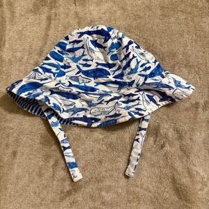 Angel Dear Baby Shark Whale Sun Hat Blue White Bamboo 0-12M